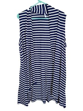 3/$20 Yee Navy Blue & White Striped Sleeveless Lightweight Cardigan Vest